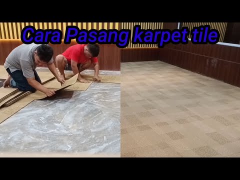 Pemasangan karpet tile di lantai semen