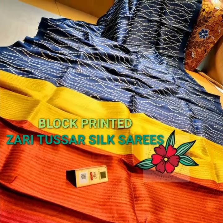 HANDLOOM TUSSAR SILK BLOCK PRINTED SAREES