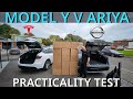Nissan ariya v tesla model y  the pros and cons of each and practicality test