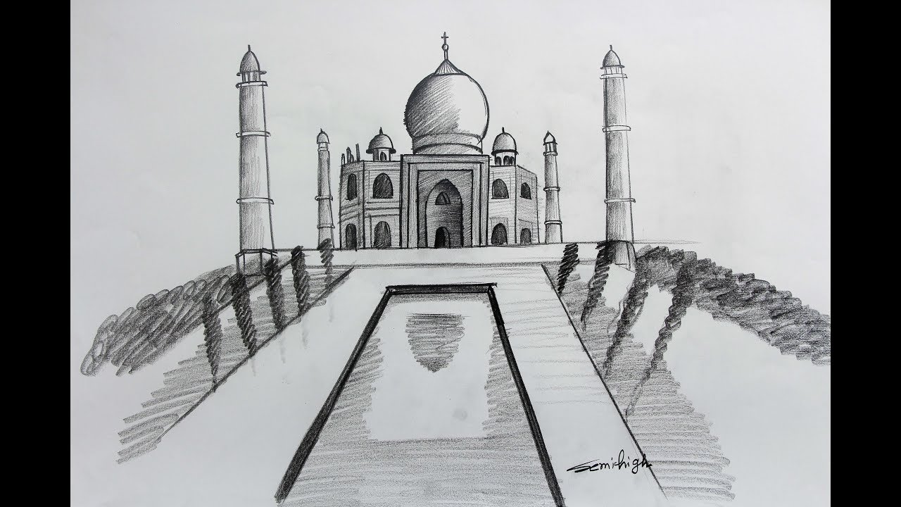 How To Draw Taj Mahal Easily Youtube