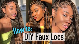 Most Natural $16 Faux Locs (NO Cornrows- on Dark Hair)| Protect Style for Natural Curly Hair