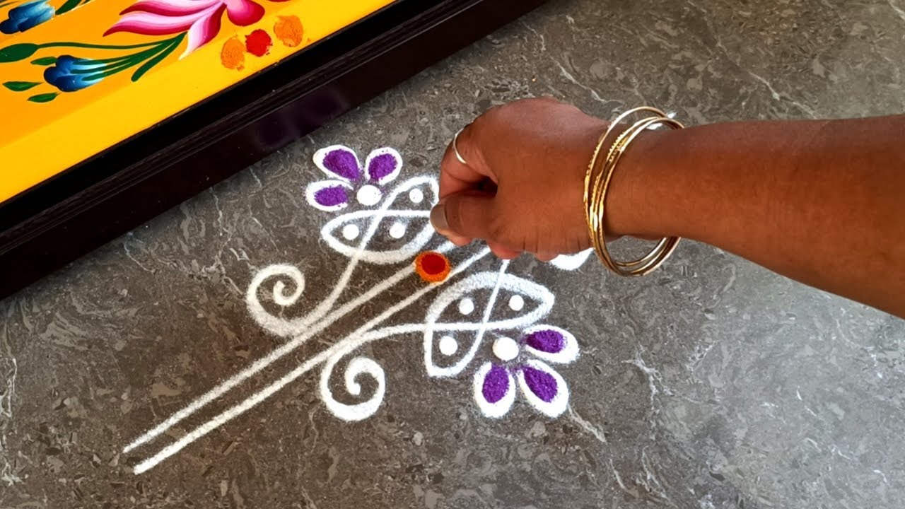 Easy border rangoli designs | Friday rangoli | Simple border muggulu | Door rangoli