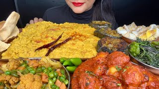 Asmr Eating Kichdi,Baingan Fry,Egg Fry,Vegetable Fry,Shak,Papad Food Videos