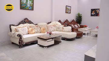 Sofa tân cổ điển gỗ bọc da