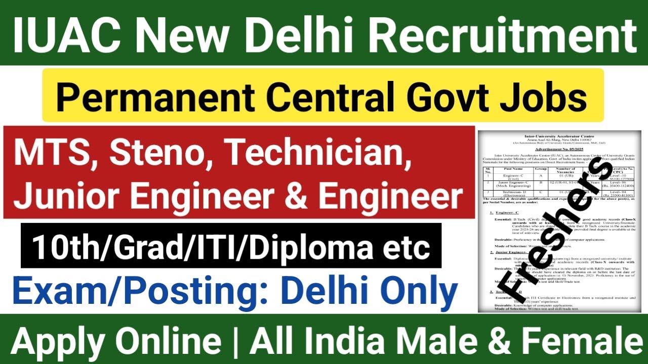 IUAC New Delhi Permanent Recruitment 2025 Out 🔥 All Posts for Freshers| Govt Jobs in Delhi 