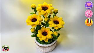 DIY Medium Sunflower Pot with Fuzzy Wire & Paper Cup 🌻 Cute Handmade Gift Idea