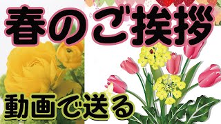 動画で送る春のご挨拶・グリーティングガードです。菜の花やチューリップにタンポポのお花につくしのイラストアニメーション動画。フリー素材ではありません、URLをコピーしてご利用ください。