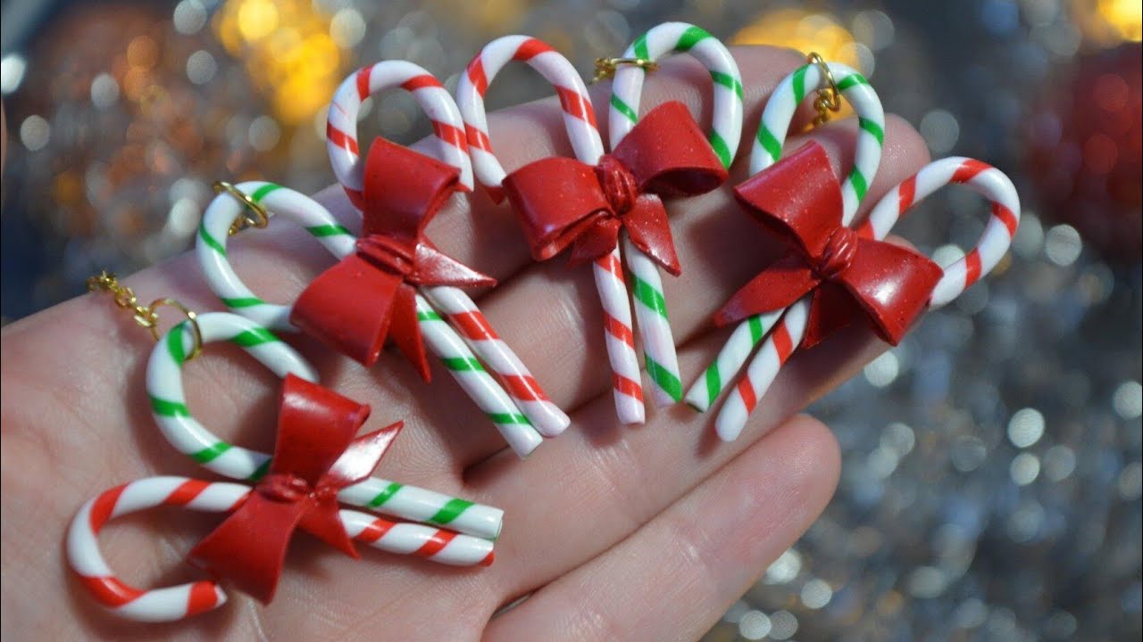 christmas candy cane earrings polymer clay tutorial FIMO for beginners