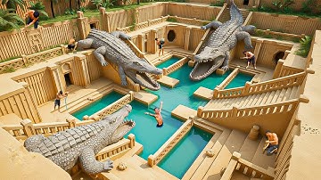 300 Days Building a Giant Clay Crocodile House with a Hidden Underground Pool Using Primitive Tools