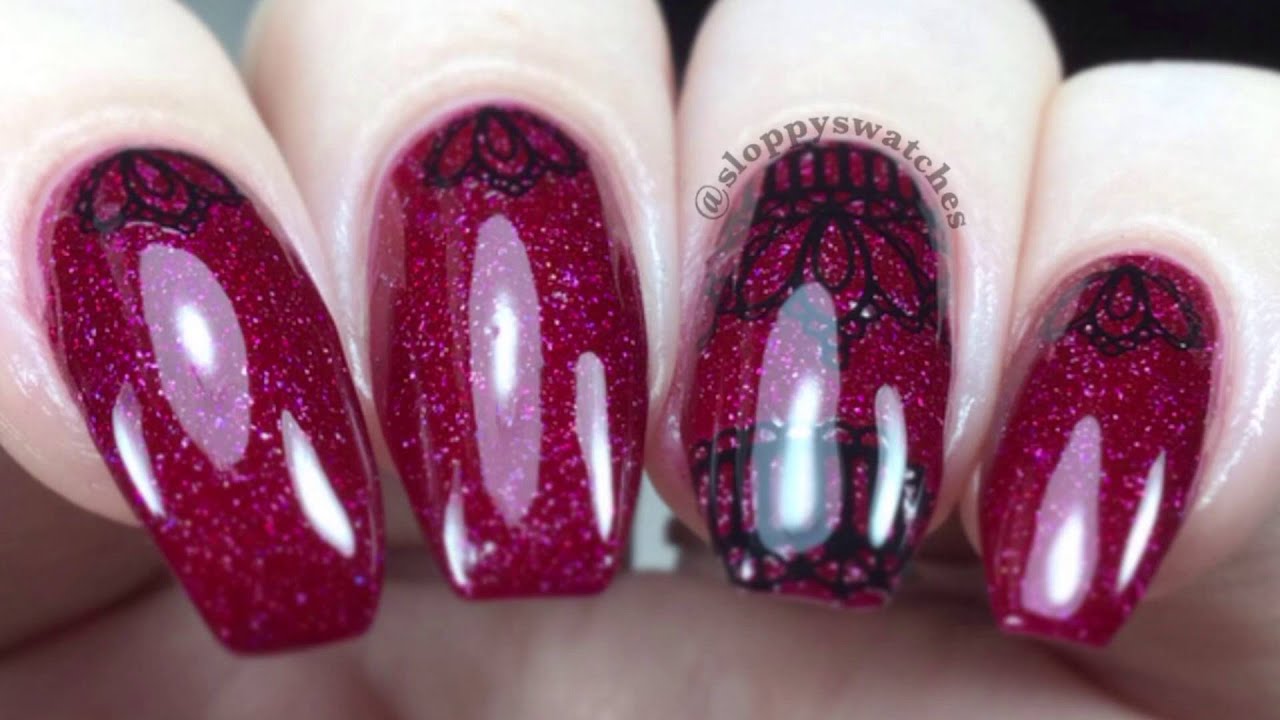 NailArt | Red And Black Lace Nails ft. Bornprettystore - YouTube