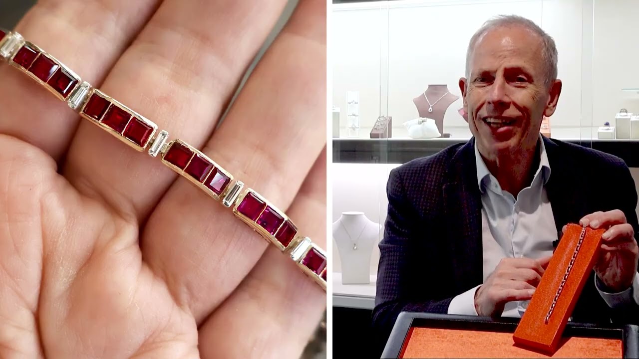 11.43ct Ruby and 0.98ct Diamond, 8ct Rose Gold Bracelet - Vintage Circa 1940 - C9551