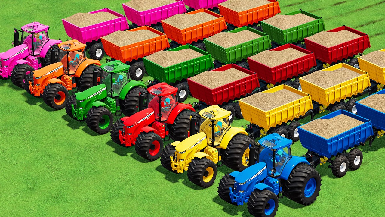 GIANT TRANSPORT OF COLORS! TRANSPORT BIG TRACTORS and ROAD TRAINS TO GARAGE!