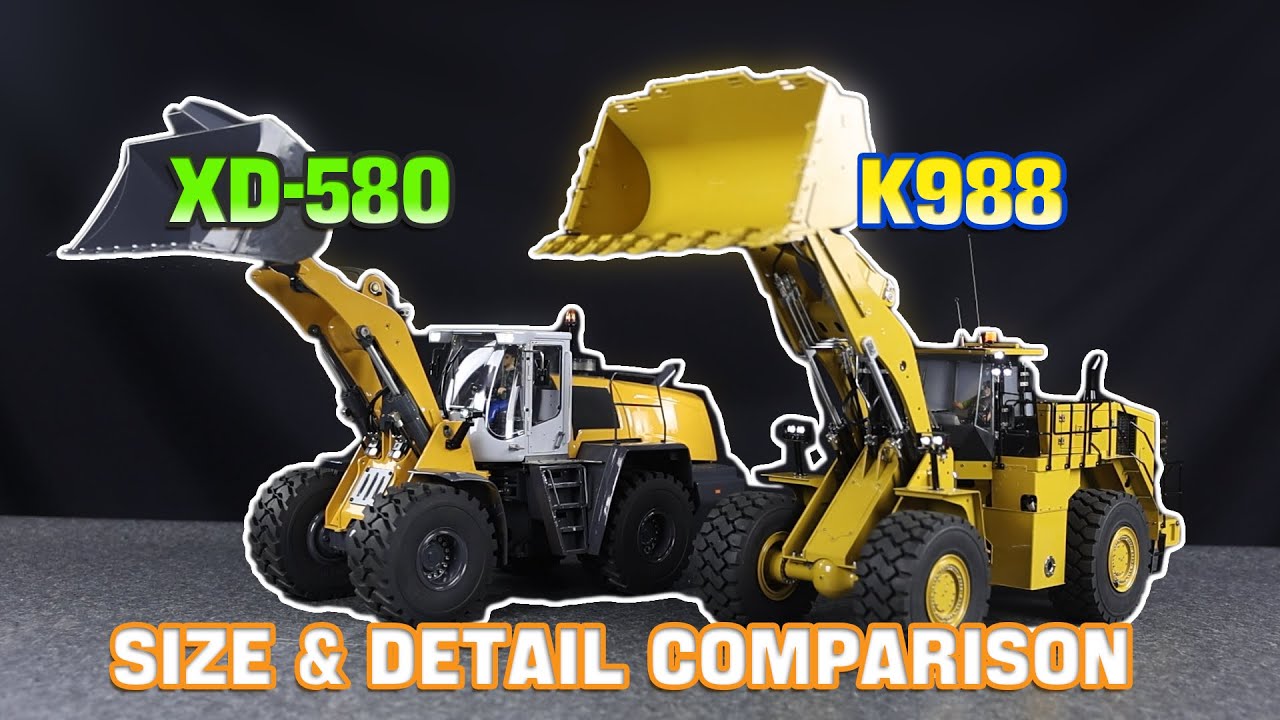 WONDERING THE SIZE AND DETAIL DIFFERENCES BETWEEN THE KABOLITE K988 HYDRAULIC RC LOADER AND XD580?