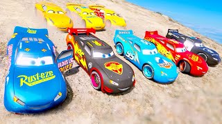 5 Lightning McQueen Cars Red, Dinoco, Carbon, Faboulous Police Car! Epic Crazy Race with Mack Truck