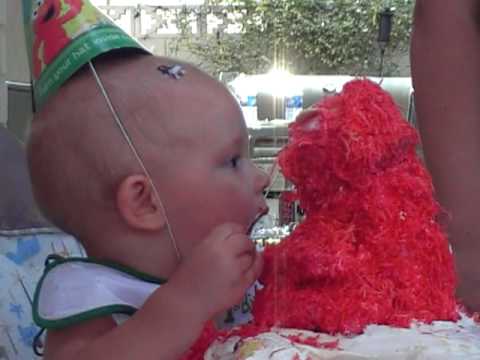 Ella Rae eats her Elmo birthday cake