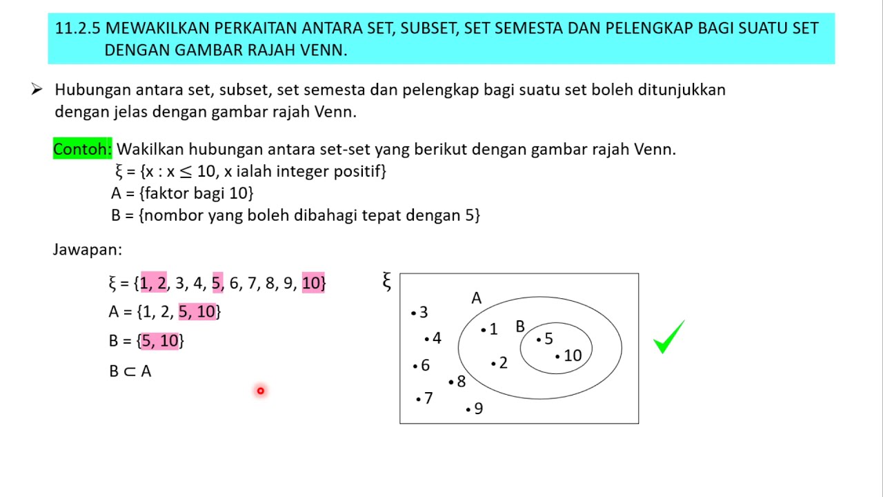 11.2.5 MEWAKILKAN PERKAITAN ANTARA SET, SUBSET, SET SEMESTA DAN SET