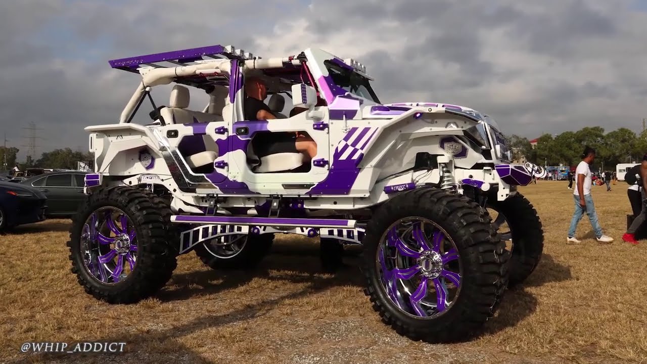 $250k Super Custom Jeep Wrangler on Off Road 28s! Crazy Details! Purple  Chrome Camo Wrap, For Sale! - YouTube