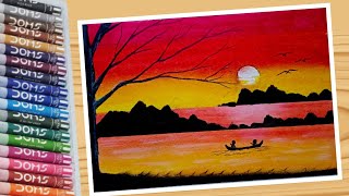 Oil pastel drawing // sunset drawing oil pastel // easy sunset drawing