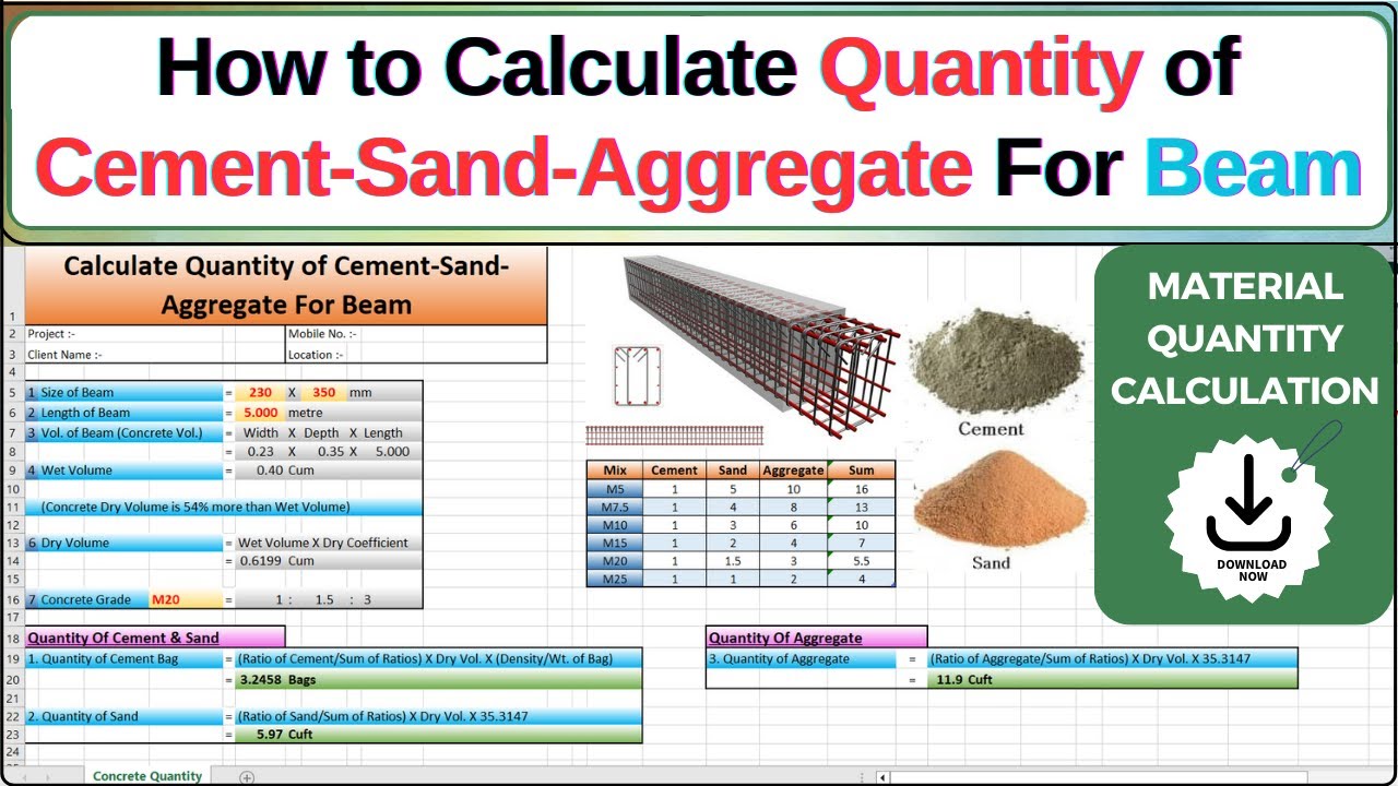 👷 How to Calculate Cement Sand & Aggregate in Beam | Material Quantity Calculation
