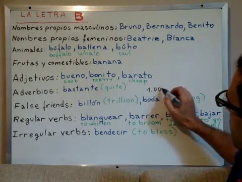 Free Spanish Lessons 155 -Spanish Alphabet: B -verbs,animals,false friends,etc - Video 1/2