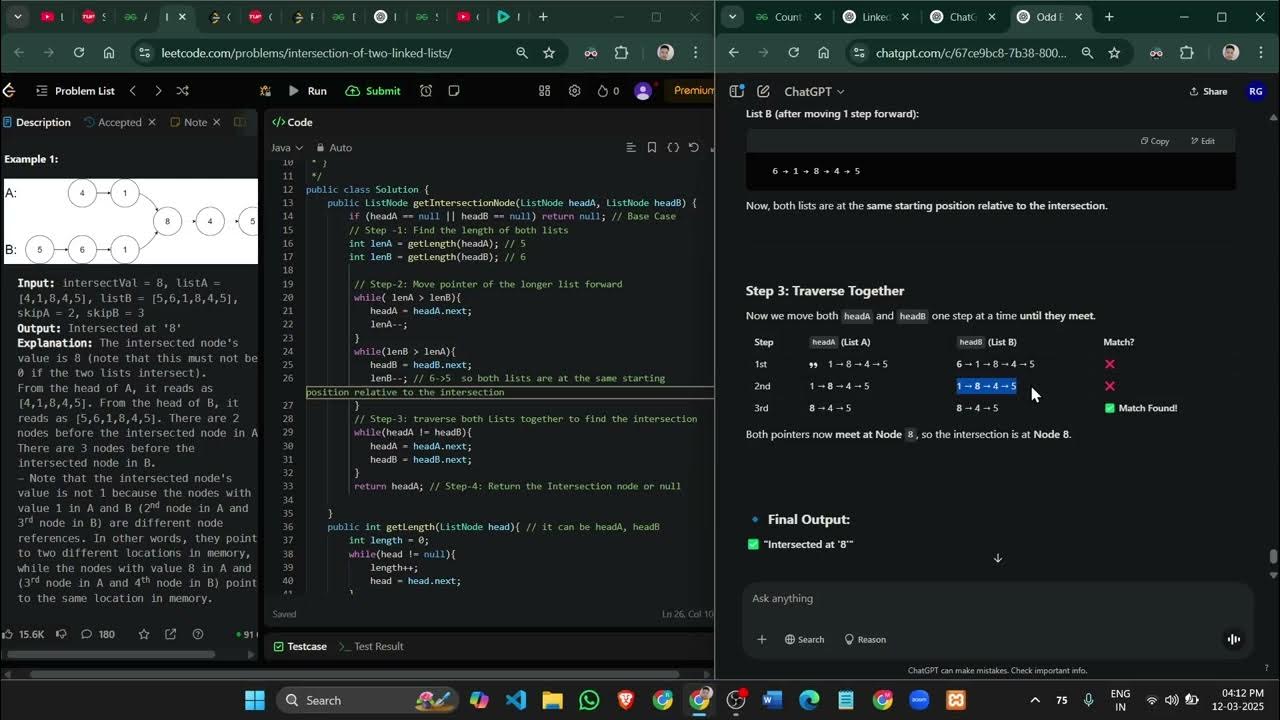 Part (B) 160. Intersection of Two Linked Lists - YouTube