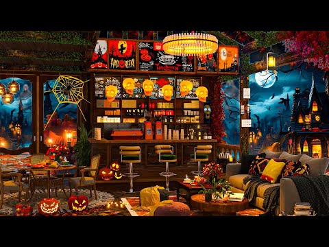 Halloween & Jazz ~ Soft Halloween Jazz Background in Late Night Coffee Shop Ambience at Haunted Town