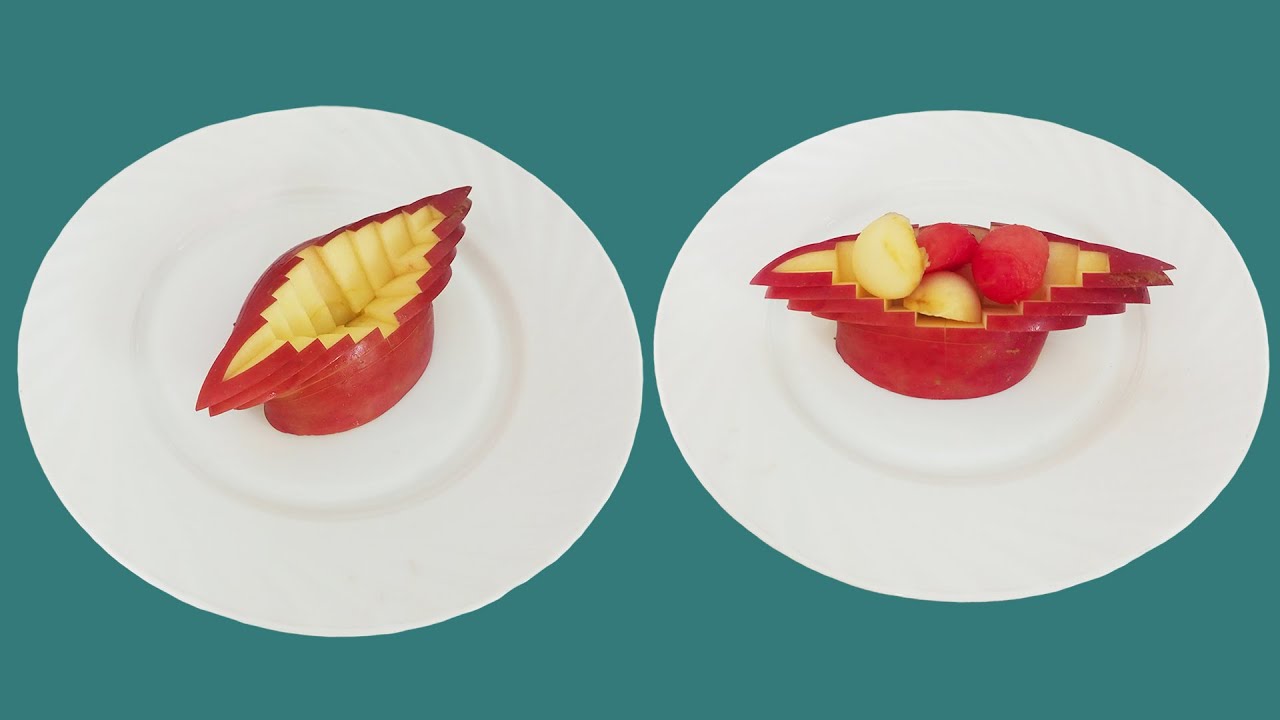 Apple Fruit Carving Very Easy at Home Fruit Decorations Ideas For