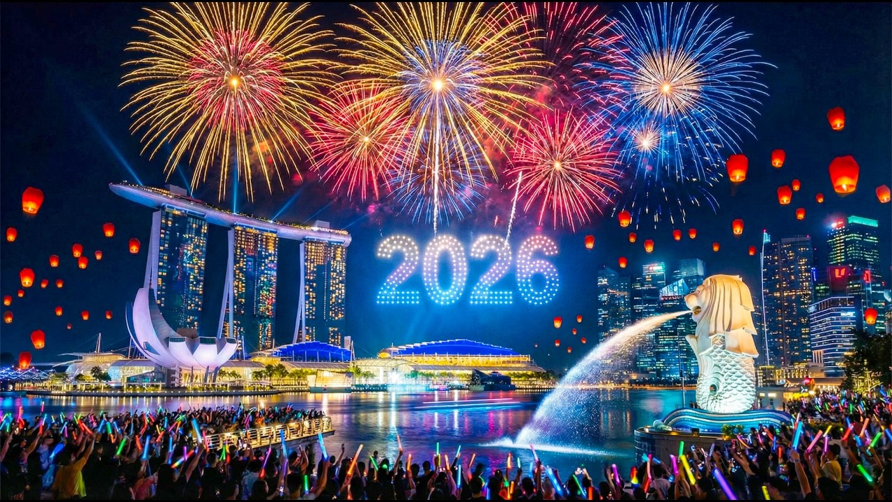 Новогодний фейерверк в Сингапуре 2026 | Топ-5 самых зрелищных полуночных фейерверков в мире 🎆