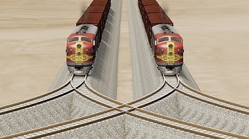 Impossible Overlapping Rail Tracks Vs Trains Crossing - BeamNG.Drive