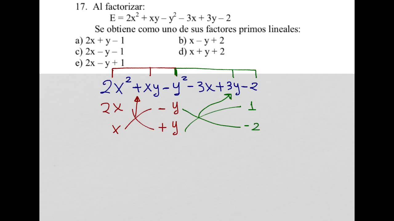 Factorizar 2x 2 Xy Y 2 3x 3y 2 Por Aspa Doble Youtube