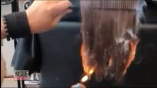 California hair stylist sets \/ put clients hair on fire to stop breakage \& split end in California