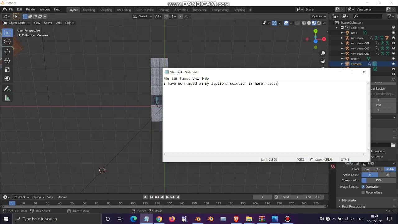 How to enable numpad on laptop without numpad keys setup in blender 2.9