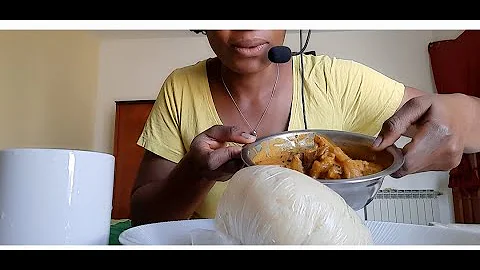 ASMR:Groundnut soup (peanut soup) with cowfoot, shakki, goat meat, fish & semolina .Eating sounds