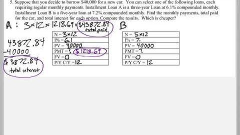 Math 118 : 3.6 #5 (Mathematical Explorations Tutorial : Car Loans)