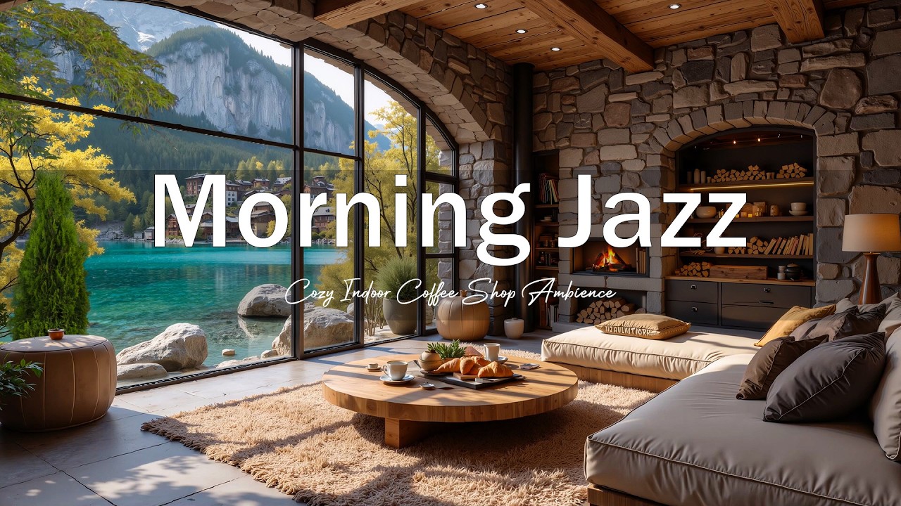 Morning Jazz In Cozy Indoor Cafe Ambience | Soft Jazz Music In Golden Forest Sunrise For Relaxation