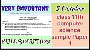 class 11th computer science paper 5 October with full solution#paper #viralvideo #eduexpert  #pseb
