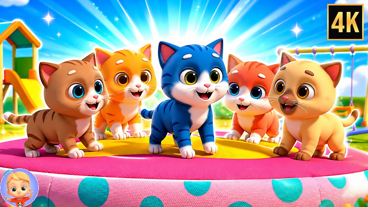 Five Little Kittens Jumping on the Bed + Animal Songs for Kids | Nursery Rhymes