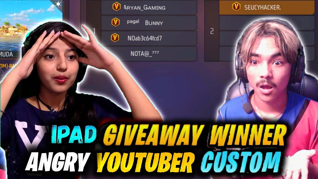 I Win the i pad in angry girl youtuber custom room😱 1 vs 4 call me hacker - garena free fire