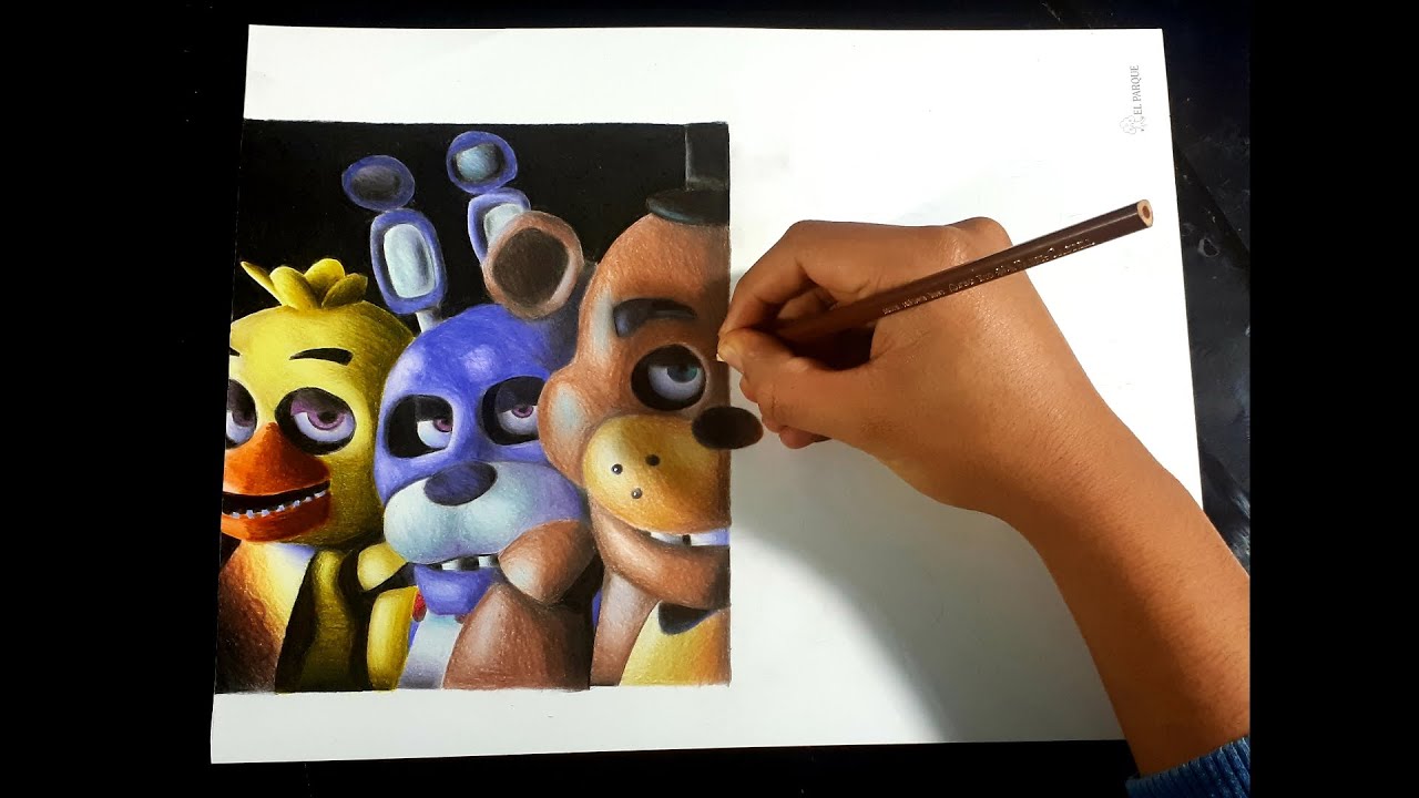 DIBUJO DE FIVE NIGHTS AT FREDDY'S 1/2 CON COLORES ESCOLARES| Speed Drawing five nights at freddy ...