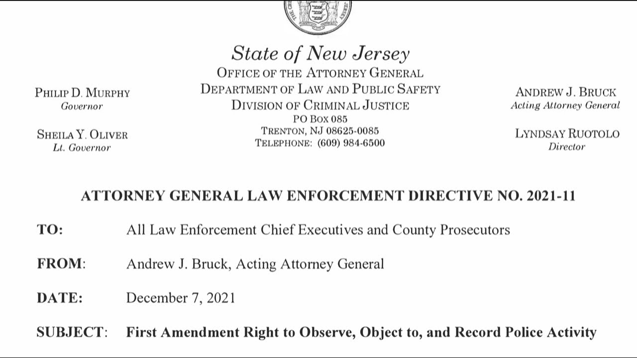 NJ Attorney General Law Enforcement Directive NO.202111 YouTube