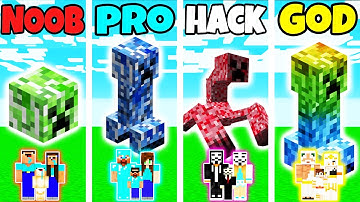 Minecraft: FAMILY CREEPER HOUSE BUILD CHALLENGE - NOOB vs PRO vs HACKER vs GOD in Minecraft