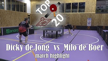 Milo de Boer vs Dicky de Jong Top 20 international tournament Wageningen Table Tennis match higlight