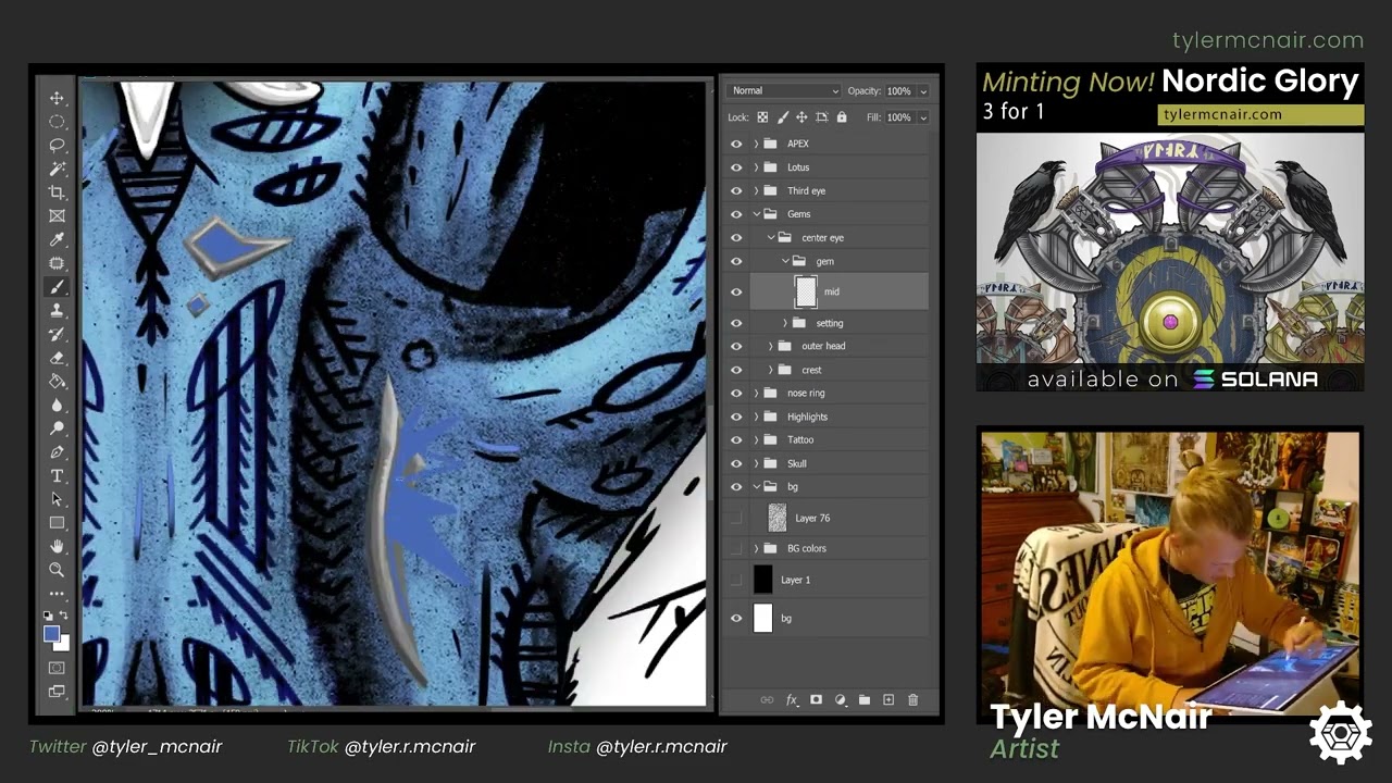 Skull of Tyger NFT : Apex Skull of Sapphire Digital Illustration Time-lapse