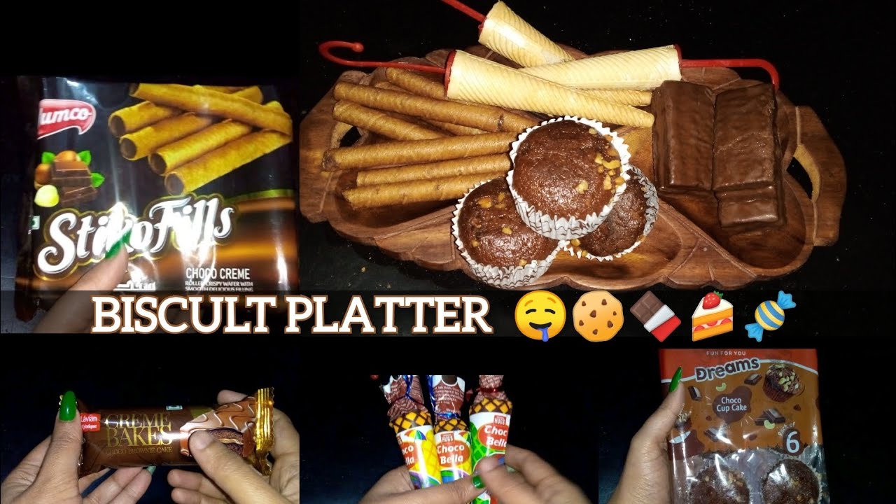 Filling yummy platter with choco roles🍫choco brownie 🥧🍪🍫candy🍬🍫 & cup ...