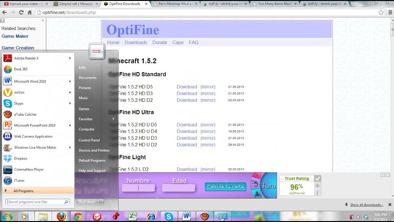 why is optifine a winrar download