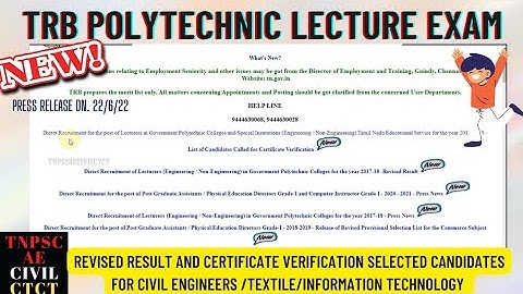 trb polytechnic lecture exam revisied result on 6/22 & certificate verification selected candidates