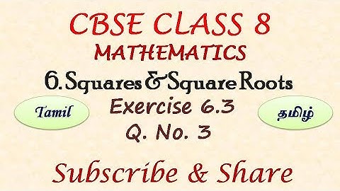 Squares and Square Roots, Class 8, Exercise 6.3, Question 3,  Chapter 6, CBSE Maths in Tamil