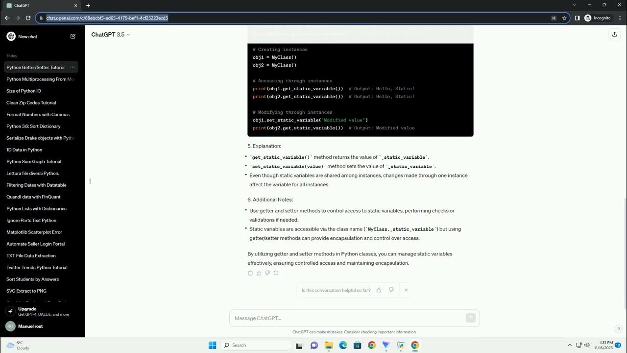Python getter setter for static class variable - YouTube