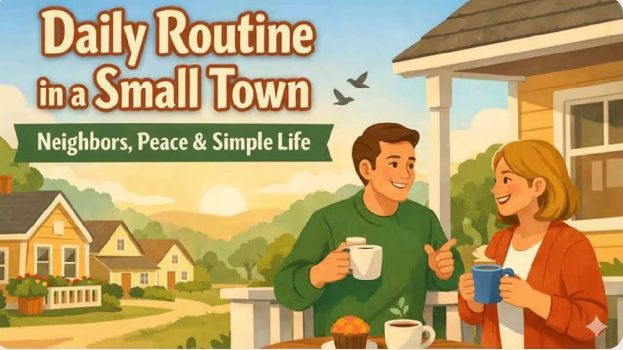 Talk About Your Daily Routine in a Small Town | A1 English | Easy ...
