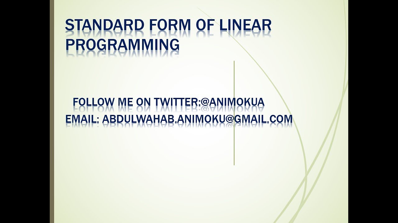Example 2: STANDARD FORM OF LINEAR PROGRAMMING PROBLEM - YouTube